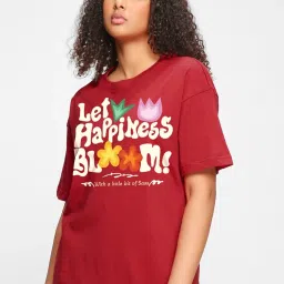 Bewakoof Red Oversized Graphic T-Shirt image 3
