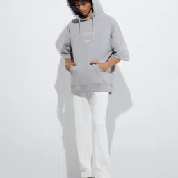 studiofit men Studiofit by Westside Grey Text Printed Relaxed-Fit Cotton-Blend Hoodie image 3