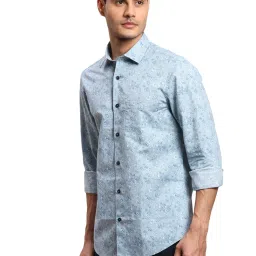 Colorplus Blue Cotton Linen Regular Fit Printed Shirt image 3