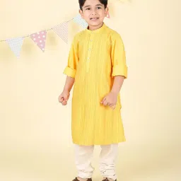 Fabindia Boys Yellow Viscose Blend Solid Kurta image 3