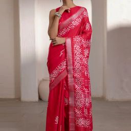 Soch Red Linen Printed Saree With Unstitched Blouse-picture-20