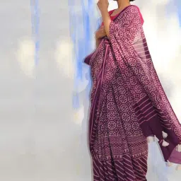 Chidiyaa Purple Jal Handprinted Pure Cotton Saree SKD-picture-25