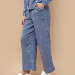 Fame Forever By Lifestyle Blue Cotton Regular Fit Printed Trousers image 3