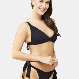 Secrets By ZeroKaata Black Plain Swimwear Bra Panty Set image 3
