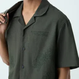 nuon men Nuon by Westside Olive Embroidered Relaxed Fit Shirt image 4