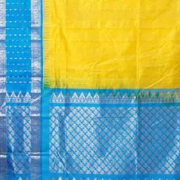 Unnati Silks Yellow & Blue Silk Woven Saree With Unstitched Blouse image 3