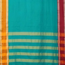 Unnati Silks Green Cotton Woven Saree With Unstitched Blouse image 3