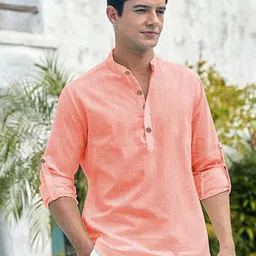 Navkanj Band Collar Roll-Up Sleeves Short Kurta-picture-31