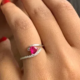 ornate jewels 925 Silver Heart Red Ruby and American Diamond Bypass Ring for Women & Girls-picture-42
