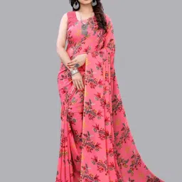 Satrani French Rose Pink Printed Saree With Unstitched Blouse Piece-picture-13