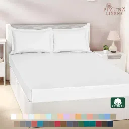Pizuna 400TC 100% Cotton White Flat Bed Sheet Double Size With 2 Pillow Cover Size-picture-17