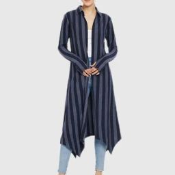 Hypernation Blue And Grey Striped Print Shrug-picture-18