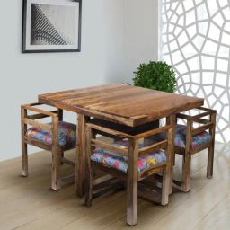 Ikiriya Kingston Printed Brown & Blue Wood 4 Seater Dining Table Set Teak Finish-picture-16