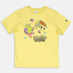 Puma Kids SPONGEBOB Lucent Yellow Cotton Printed T-Shirt-image-4