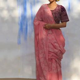 Chidiyaa Pink Bel Handprinted Pure Cotton Saree SKD-picture-17
