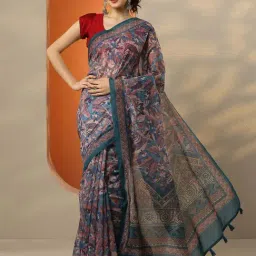 Libas Blue Floral Print Saree With Unstitched Blouse-picture-16