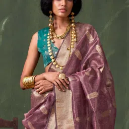 Saree Mall Mauve Organza Self Saree with Blouse Piece image 3