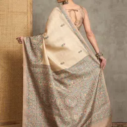 Saree Mall Beige Silk Self Saree with Blouse Piece image 3