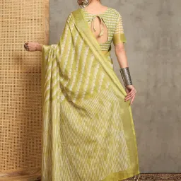 Saree Mall Light Green Linen Self Saree with Blouse Piece image 3