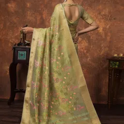 Saree Mall Light Green Organza Self Saree with Blouse Piece image 3