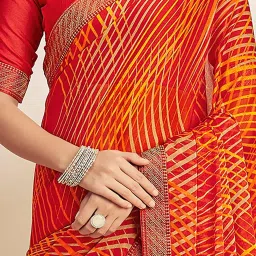 Saree Mall Orange Chiffon Self Saree with Blouse Piece image 3