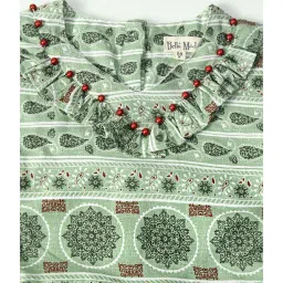 Bella Moda Kids Green Printed Full Sleeves Fit & Flare Dress image 3