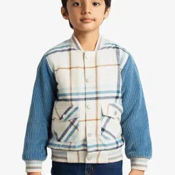 Ed-a-Mamma Off White Cotton Regular Checks Jacket image 3