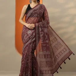 Libas Brown Printed Saree With Unstitched Blouse-picture-42
