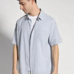 American Eagle Outfitters Blue Cotton Regular Fit Striped Shirt image 3