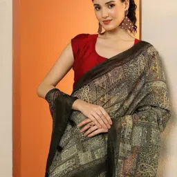 Libas Yellow Printed Saree With Unstitched Blouse image 4