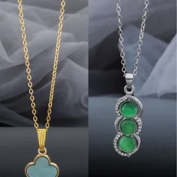 Birado Jewellery Set Of 2 Stainless Steel Gold-Plated Enamelled Pendants With Chain-picture-15
