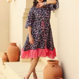 The Kaftan Company Navy Blue Floral Dress image 3