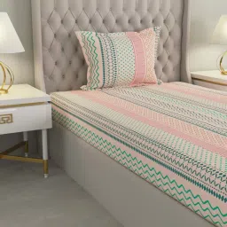 Raymond Home Delight Pink & Blue 104 TC Cotton Single Bedsheet with 1 Pillow Cover image 3