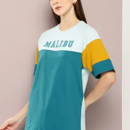 Dillinger Blue Cotton Graphic Print Oversized T-Shirt image 3