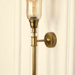 Divine Trends Gold Aluminium Antique Finish Corrugated Wall Lamp with Chimney Crackled Luster Shade image 2