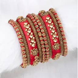 Peora Gold Plated Kundan Silk Thread Chooda Bangle Set-image-71