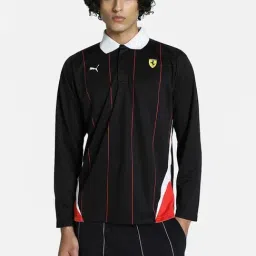 Puma Black Relaxed Fit Striped Polo T-Shirt-image-73