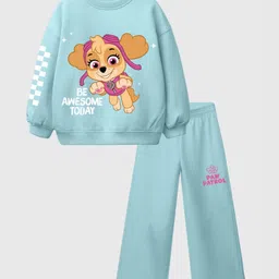 Nap Chief Girls Paw Patrol Printed Long Sleeves Pure Cotton Sweatshirt With Joggers-image-44
