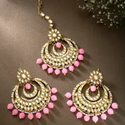 Peora Traditional Gold-Plated Chandbali Earrings with Maang Tikka Jewellery Set-image-50