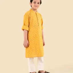 Fabindia Boys Mustard Cotton Printed Kurta image 3
