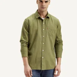 Levi's Olive Cotton Regular Fit Shirt-picture-14