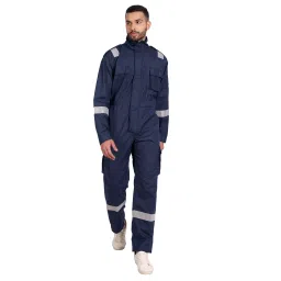 Uniformer 2XL Size Inherent Fire Retardant Coverall with Reflective Tape Navy Blue Adjustable Fit for Hazardous Environments-picture-33