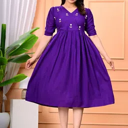 BHUMI CREATION Floral Embroidered Fit & Flare Dress-image-36