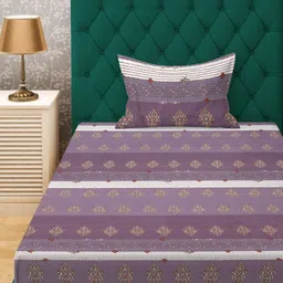 KLOTTHE Purple & Brown Ethnic Motifs Fitted 300 TC Single Bedsheet with Pillow Cover-image-86
