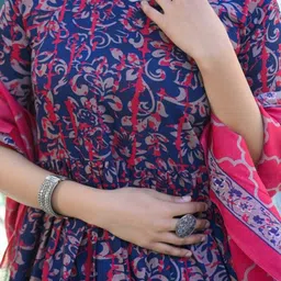 KALINI Women Floral Printed Angrakha Kurta with Palazzos & With Dupatta image 4