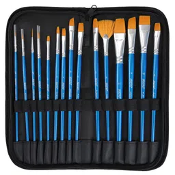 Brustro Short Handle Watercolour Brush Set With Zip Case Pack of 15 - Blue-picture-15