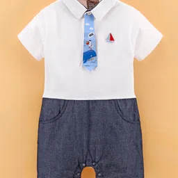Little Kangaroos  Half Sleeves Party Rompers with Tie Whale Print - White-picture-28