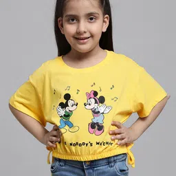 Kidsville Half Sleeves Disney's Mickey & Minnie Mouse Printed Tie Up Top - Yellow-picture-25