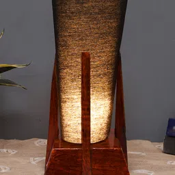 Devansh Black Cotton conical Wooden Table Lamp-image-7