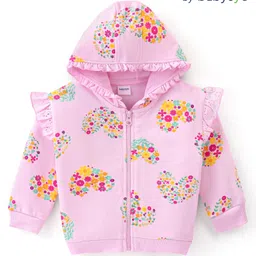 Babyoye 100% Cotton Knit Full Sleeves Sweatshirt With Floral Hearts Print - Pink-picture-26